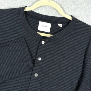 Billy Reid Shirt Mens Large Henley Long Sleeve Striped Black Minimalist Peru